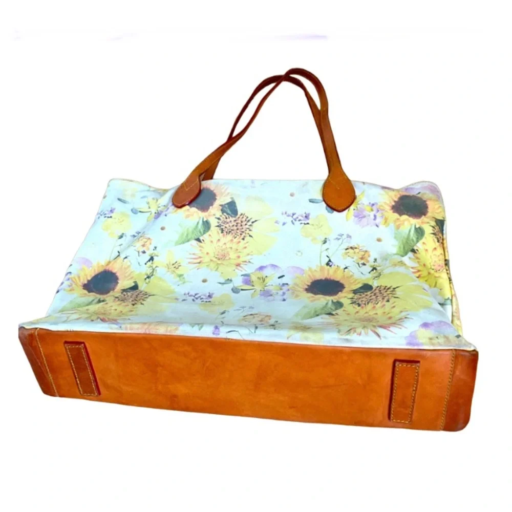 CAVALCANTI  Italian Floral Leather Large Tote Bag Carry-All